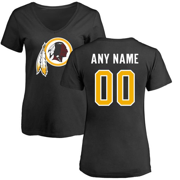 Women Washington Redskins NFL Pro Line Black Custom Name and Number Logo Slim Fit T-Shirt->nfl t-shirts->Sports Accessory